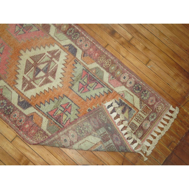 20th Century Long Orange Turkish Anatolian Geometric Runner For Sale - Image 4 of 18