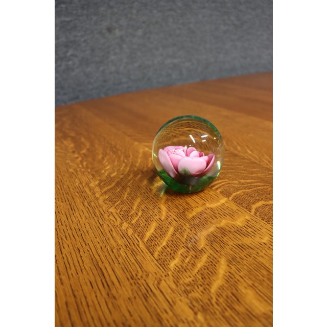 Late 20th Century Måts Jonasson Swedish Art Glass Pink Rose Paperweight For Sale - Image 5 of 6