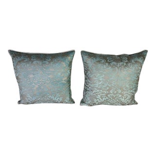 Pair of Aquamarine Fortuny Pillows For Sale