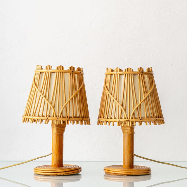 Vintage French Riviera Rattan Table Lamps in the Style of Louis Sognot, 1960s, Set of 2 For Sale - Image 9 of 12