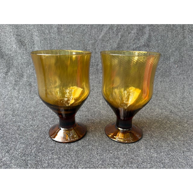 Vintage Mid-Century Modern Amber Brown Glass Denby Avanti Goblets a Pair For Sale - Image 9 of 9
