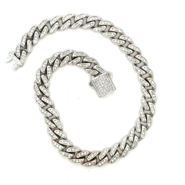 Men’s 14k White Gold 6.5 Carat Diamond Pavé Link Bracelet For Sale In Miami - Image 6 of 11
