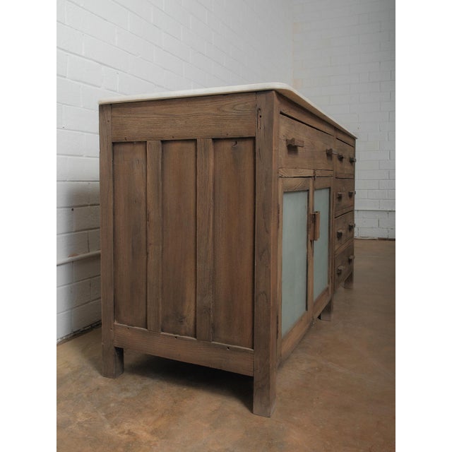 Wood Rustic Wooden Marble Top Sideboard With Drawers & Frosted Panels For Sale - Image 7 of 7
