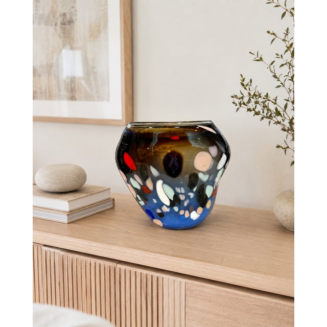 Murano Style Handblown Studio Art Glass Carnivale Murrine Vase Kindly note photo number two (2) is a digital rendering...