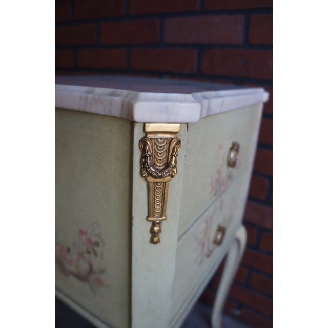 Antique Hand Painted Marble Top French Provincial Nightstand For Sale - Image 6 of 10