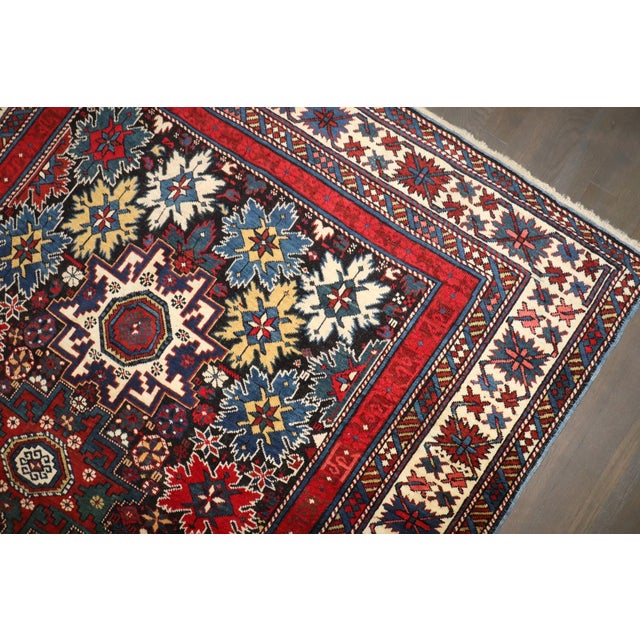 Red Snowflake Antique Leshghi Caucasian Rug rug no.j3916 For Sale - Image 8 of 8
