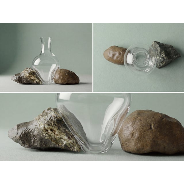 Contemporary Sculptural Crystal Vase With Natural Stone – One of a Kind Coffee Table Art For Sale - Image 3 of 8