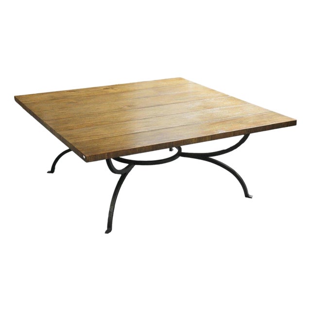 Jonathan Charles Square Wood & Iron Coffee Table For Sale