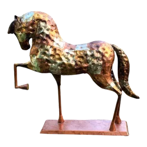 Mid Century Etruscan Style Folk Art Hammered Metal Horse Sculpture