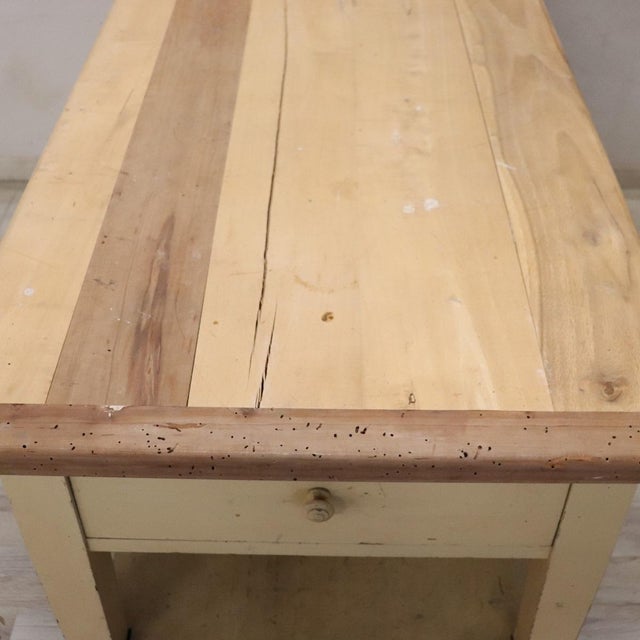 Rustic Worktable in Cream Lacquered Poplar Wood For Sale - Image 3 of 11