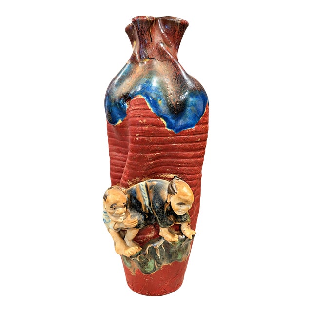 Meiji Period Ishiguro Koko Signed Sumida Gawa Japanese Figural Vase, C. 1890–1910 For Sale