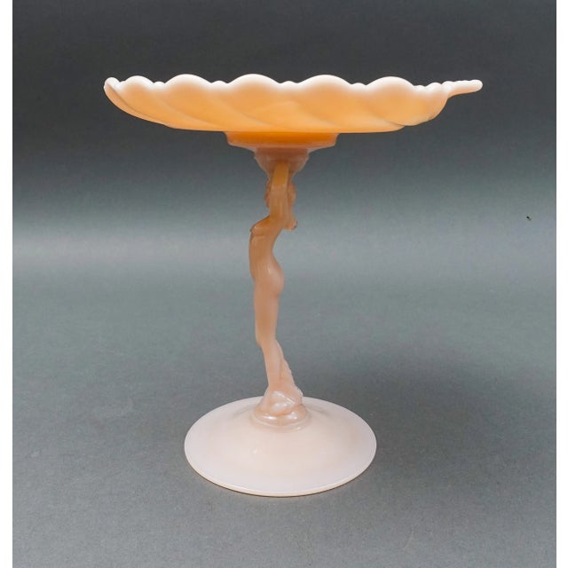 Vintage Mid 20th Century Cambridge Crown Tuscan Pink Statuesque Figural Lady Glass Compote For Sale - Image 4 of 7