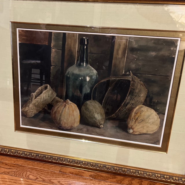 20 Th Century American School Watercolor Still Life Farmers Basket Framed Signed For Sale - Image 12 of 12