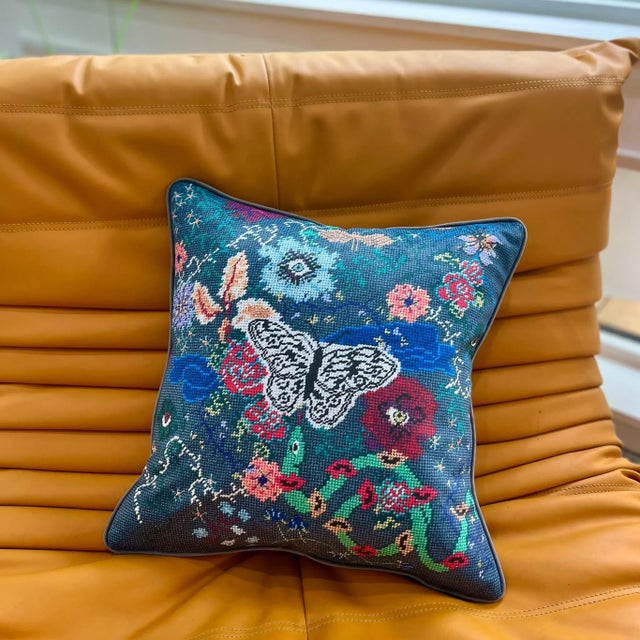 Textile Velvet "Nightswimming" Original Feather Down Pillow, Custom For Sale - Image 7 of 7