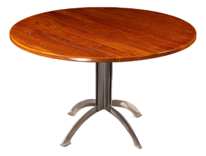Vintage Hardwood Dining Table With Industrial Chic Steel Pedestal Base