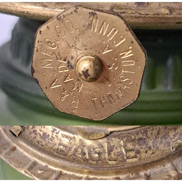 Vintage Green Pebble Glass Kerosene Oil Lamp With P&a Eagle Burner For Sale - Image 10 of 12