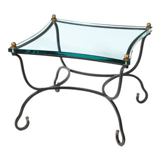 Mid-Century Glass Top Side Table W/ Sculptural Bronze Base & Brass Fittings For Sale