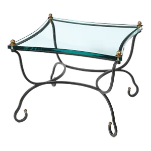 Mid-Century Glass Top Side Table W/ Sculptural Bronze Base & Brass Fittings
