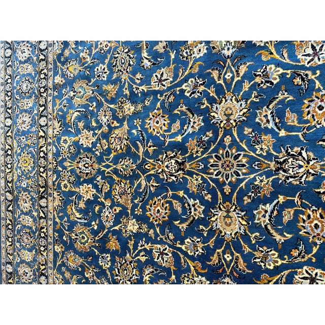 Blue Vintage Persian Kashan Carpet, Handmade Rug Royal Blue, Navy, Tan Mint Condition For Sale - Image 8 of 18
