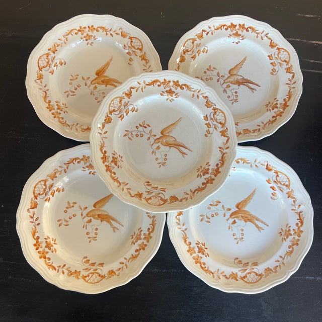 Vintage French Clery Hand Painted Dinner Plates- Set of 5