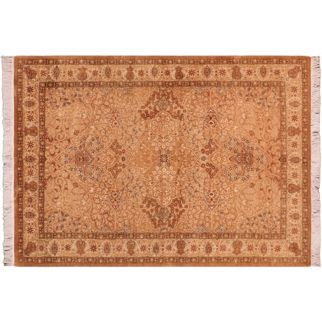 Beige Shabby Chic 1990's Pak-Persian Gold/Beige Wool Rug - 4'7'' X 6'9'' For Sale - Image 8 of 9