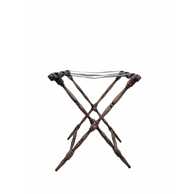 Vintage English Campaign-Style Folding Tray Table With Spindle Gallery For Sale - Image 4 of 9