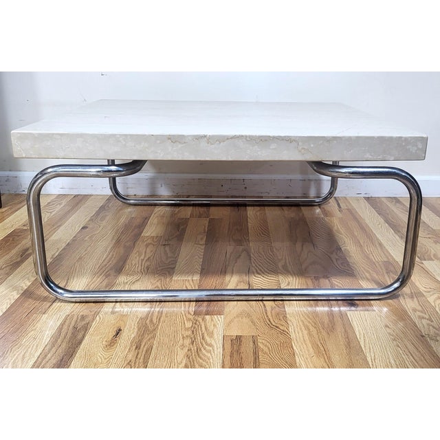 Pair Vintage Mid-Century Modern Chrome & Marble Coffee Tables by Michael McCarthy for Cassina For Sale - Image 9 of 17