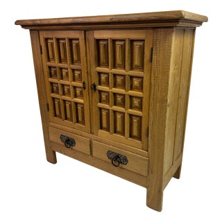 VintageSpanish Style Brutalist Cabinet in Carved Oak, 1970s For Sale