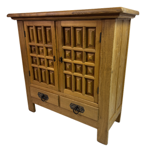 VintageSpanish Style Brutalist Cabinet in Carved Oak, 1970s