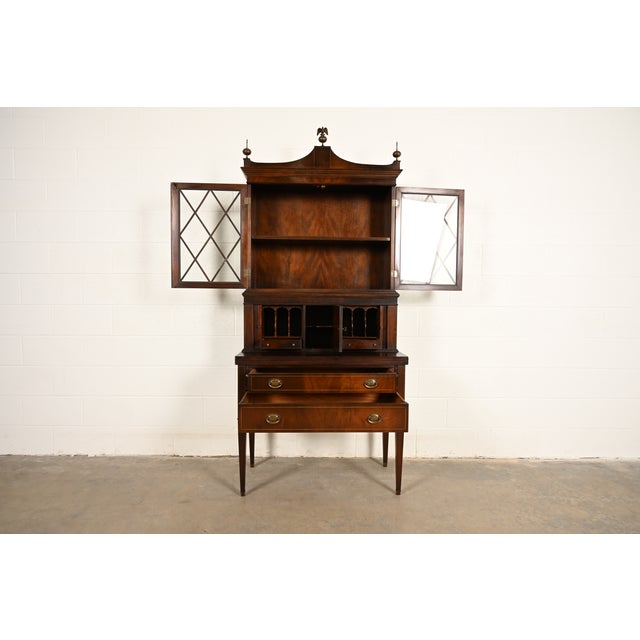 Imperial Furniture, Grand Rapids Imperial Furniture Federal Inlaid Mahogany Secretary Desk With Bookcase Hutch, Circa 1940s For Sale - Image 4 of 17