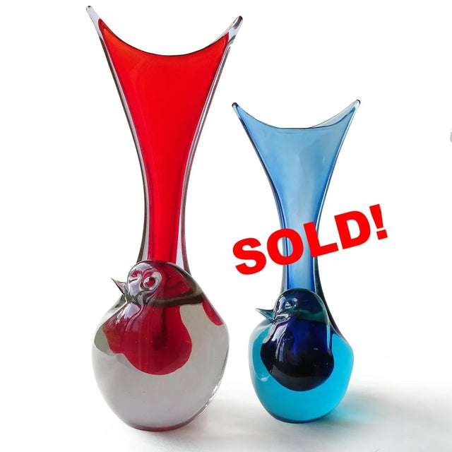 Vintage Cenedese Murano Antonio Da Ros Gino 1961 Sommerso Red Gray Italian Art Glass Bird Sculptural Vase For Sale - Image 9 of 9
