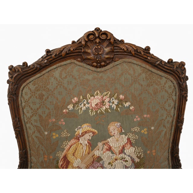 Ornate French Louis XV–Style Carved Wood Armchair With Floral Tapestry Upholstery For Sale - Image 14 of 15