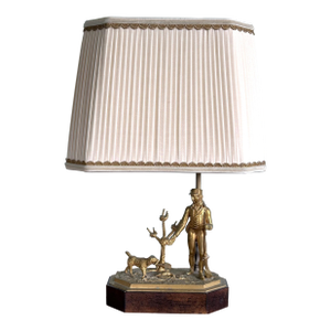 Antique Figural Gilt Bronze Table Lamp With Hunter and Dog