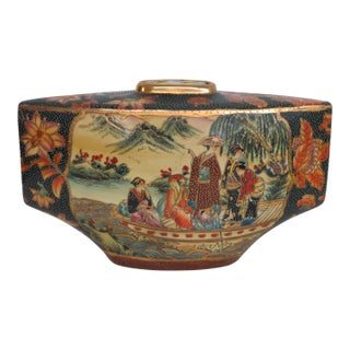 Satsuma Style Fan Shaped Pillow Vase Hand Painted Geisha and Flowers Motif 5056b For Sale