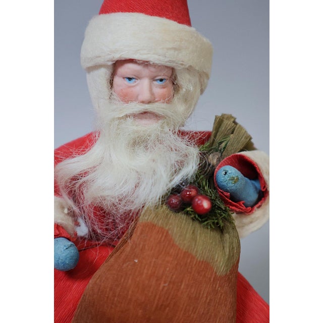 Antique German Crepe Paper & Spun Cotton Santa Figure Under Glass Dome, Made in Germany, Circa 1920s For Sale - Image 4 of 10