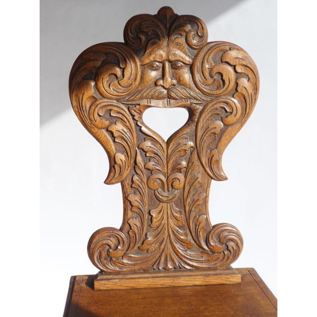 Antique Alpine Folk Art Oak Chair with Carved Face Mask For Sale - Image 9 of 10