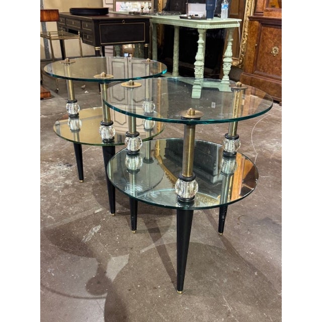 Mid-Century Modern Pair of Brass and Steel Semon Bache Side Tables For Sale - Image 3 of 5