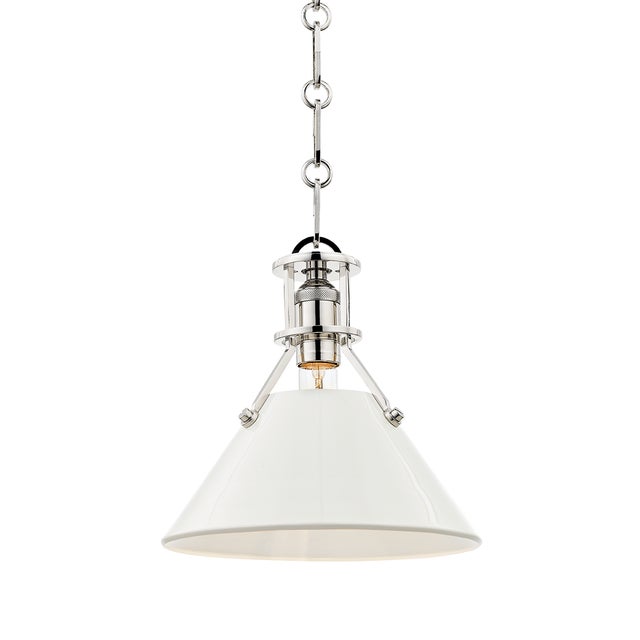 Transitional Hudson Valley Lighting Mark D. Sikes Painted No.2 1-Light Small Pendant, Polished Nickel/Off White For Sale - Image 3 of 3