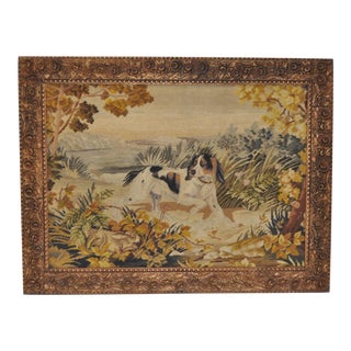 Framed Antique Sporting Dog Needlepoint Tapestry For Sale