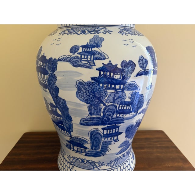 Ceramic Monumental Blue and White Chinoiserie Porcelain Ginger Jar For Sale - Image 7 of 12