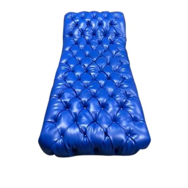 Antique Oak Tufted Fainting Couch in Royal Blue Chaise Lounge Daybed For Sale
