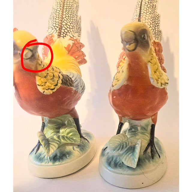 Mid 20th Century Vintage Folk Art Pheasant Figurines- A Pair For Sale - Image 5 of 18