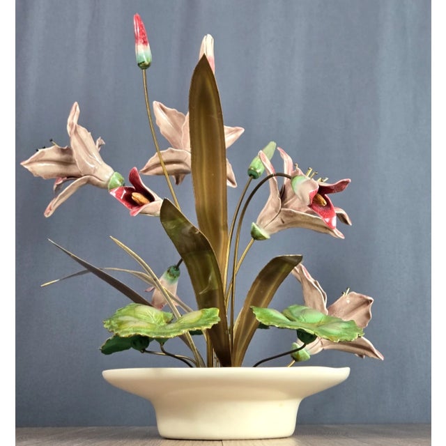 Brutalist Winifred Cole Madonnna Lily Pottery Flowers & Brass Brutalist Sculpture For Sale - Image 3 of 15