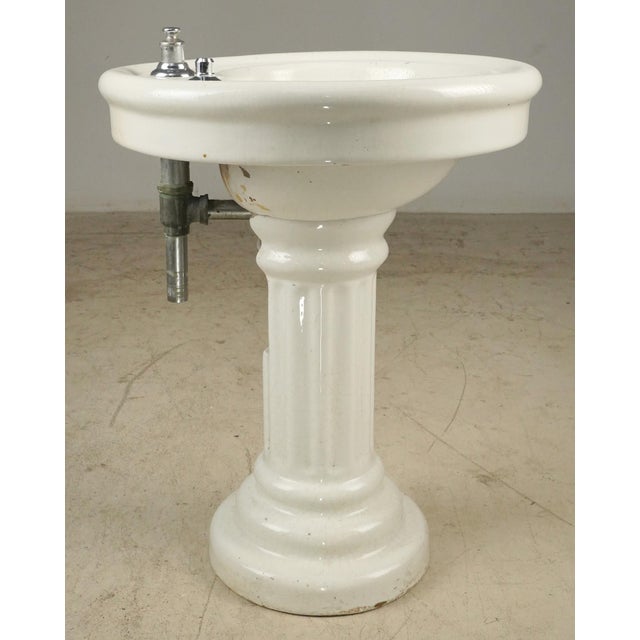 White Vintage Art Deco 24 In. Fluted White Ceramic Pedestal Sink For Sale - Image 8 of 11