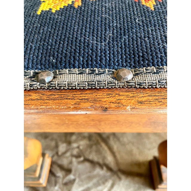 19th Century Antique Walnut Footstool With Floral Needlepoint Cushion For Sale - Image 11 of 18