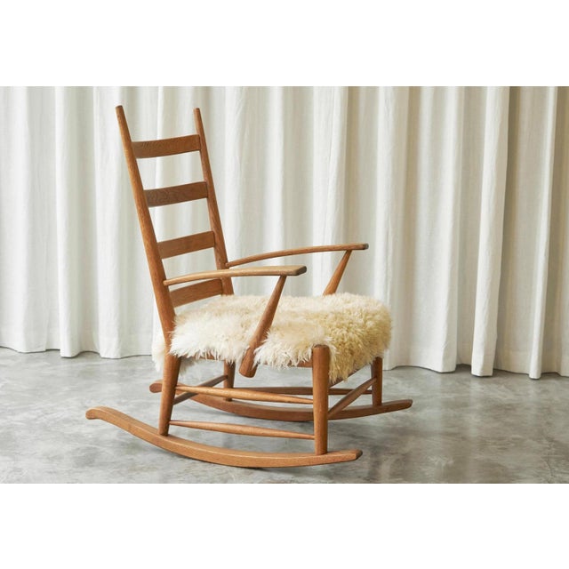 Rocking Chair in Oak and Sheepskin, France, 1960s For Sale - Image 6 of 14