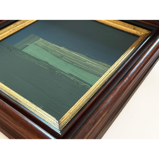 Blue “River Moss" Abstract Art in Antique Frame, Transitional Living Room Art by JTS For Sale - Image 8 of 11