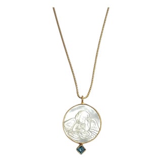 Carved Pearl Guardian Angel Necklace For Sale