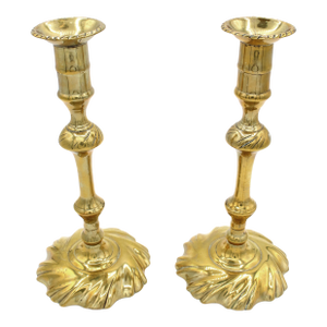 Circa 1750 George II Period Pair of Brass Candlesticks