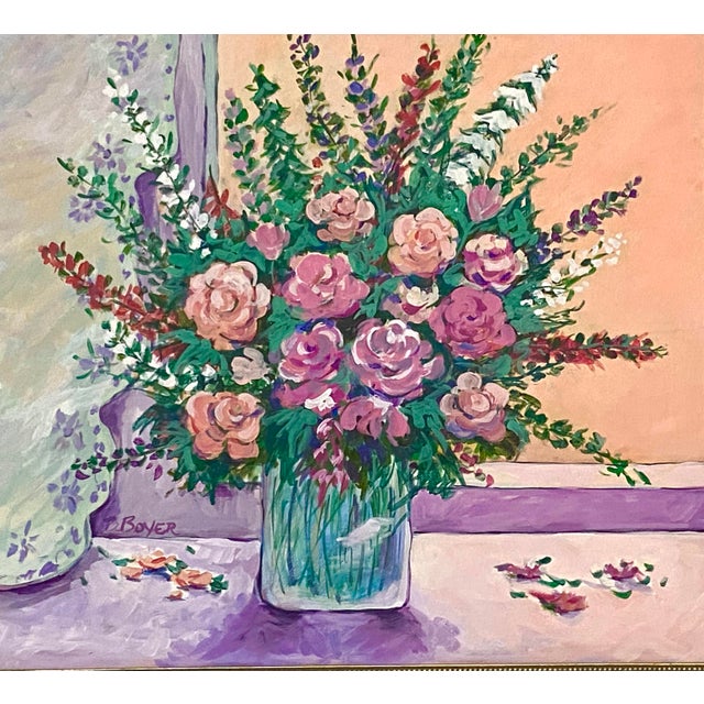 Just in time for springtime, this large scale still life painting offers a stunning display of roses. Hues of pink,...